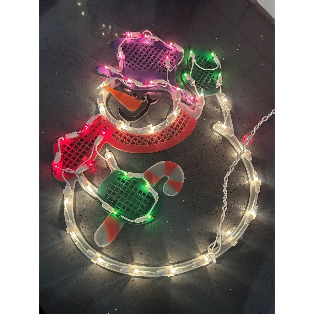 Lighted‎ Snowman Indoor/Outdoor WIndow Decor Light Candy Cane 16"